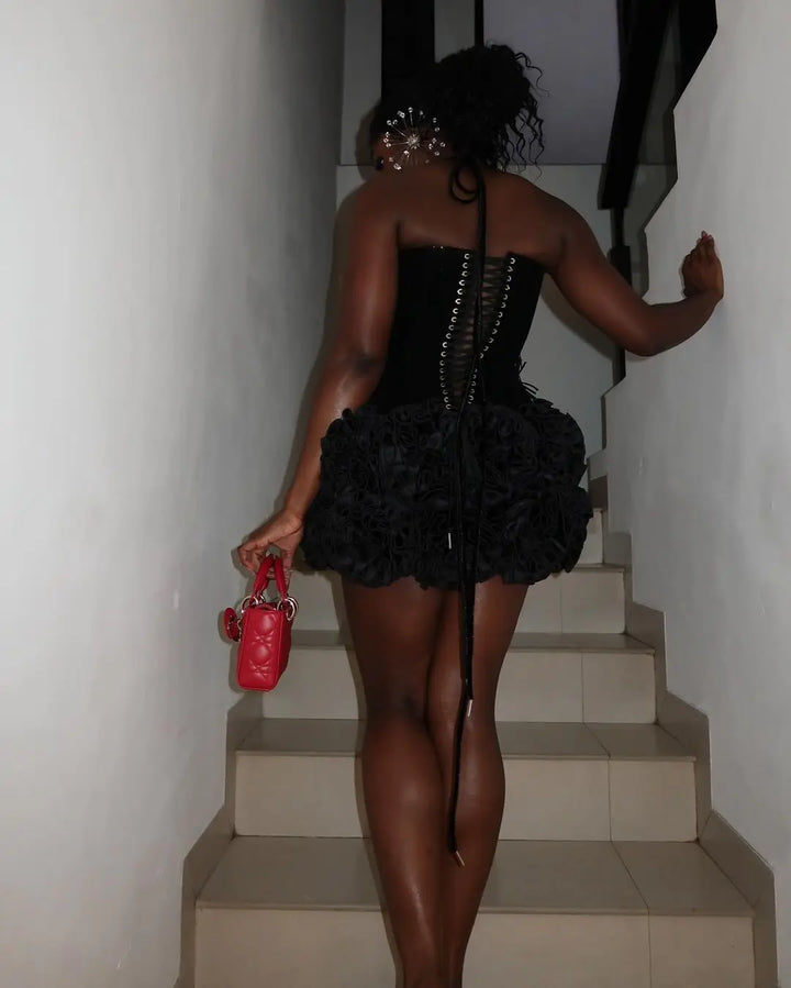 Black Red Strapless Laced Bodycon Cocktail Mini