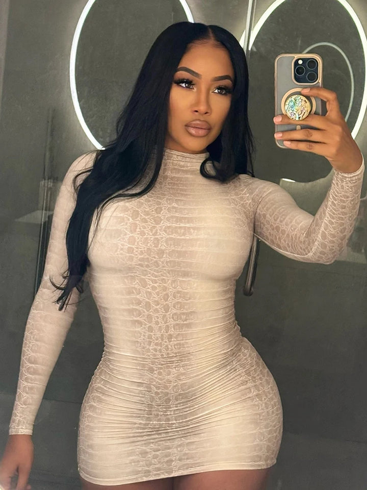 Weird Puss Snake Pattern Winter Bodycon Dress