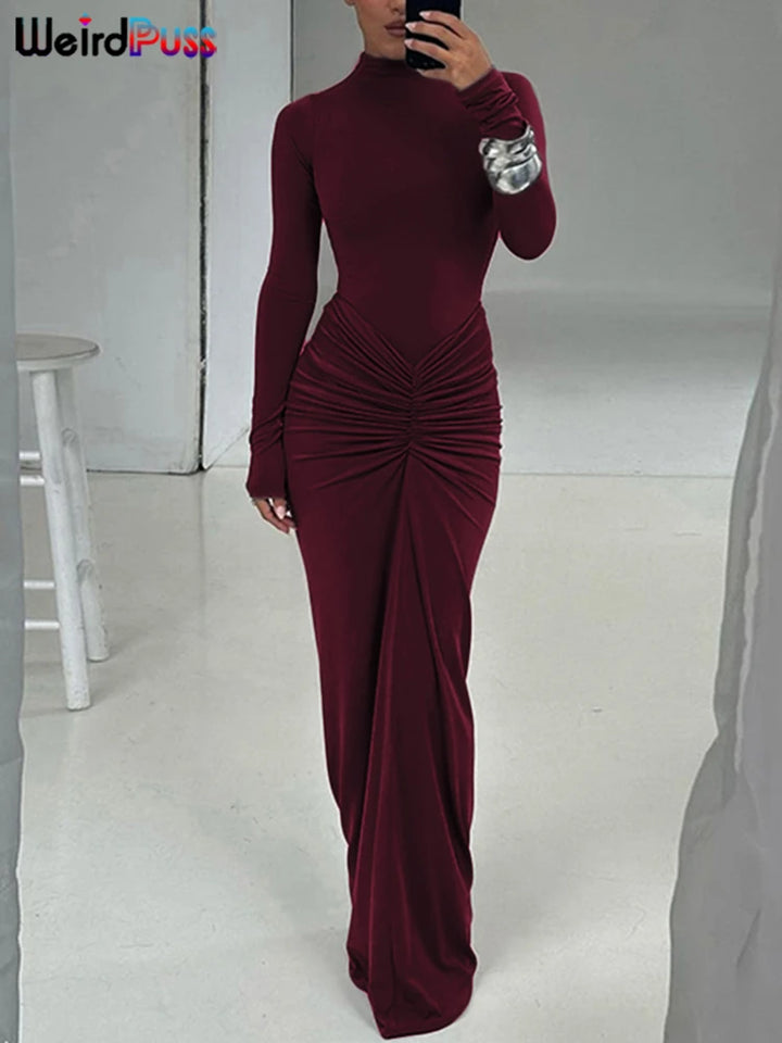 Weird Puss Ruched O Neck Slim Bodycon Dress