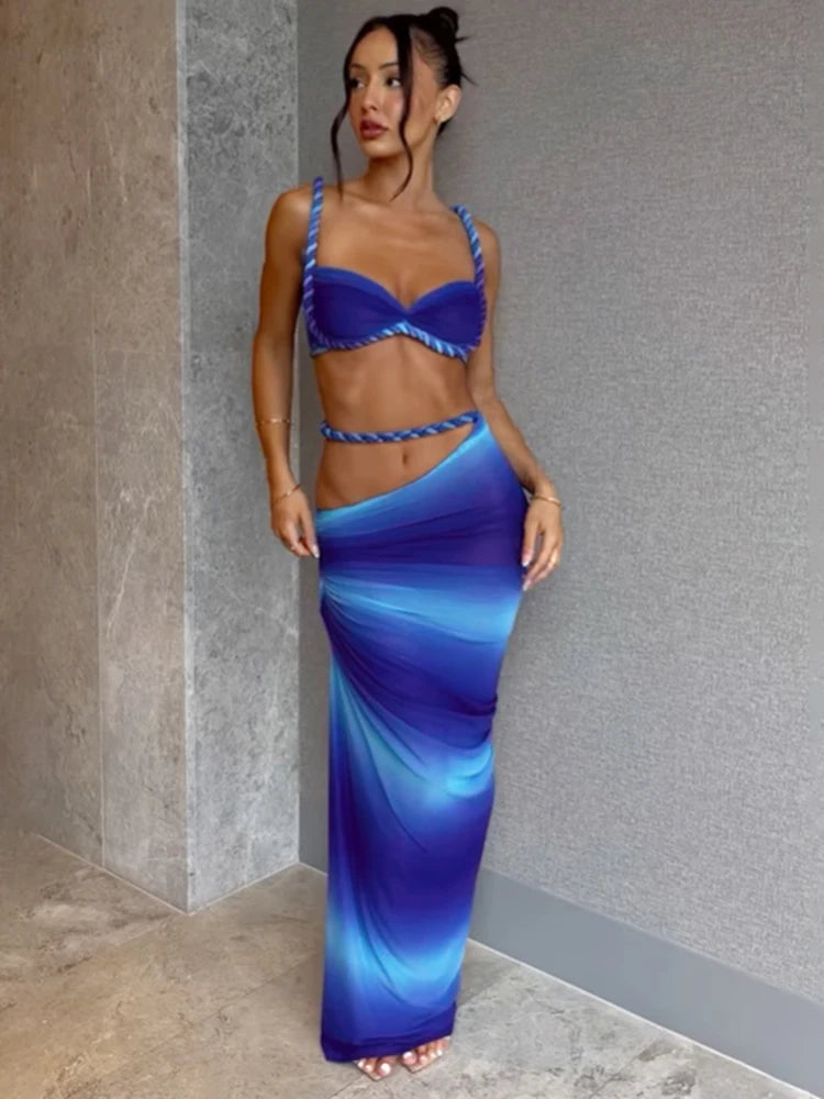 Chic Women Summer Vacation Set Pleated Crop Top