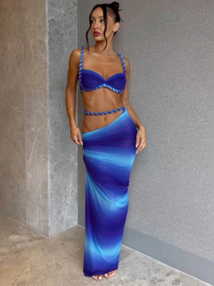 Chic Women Summer Vacation Set Pleated Crop Top