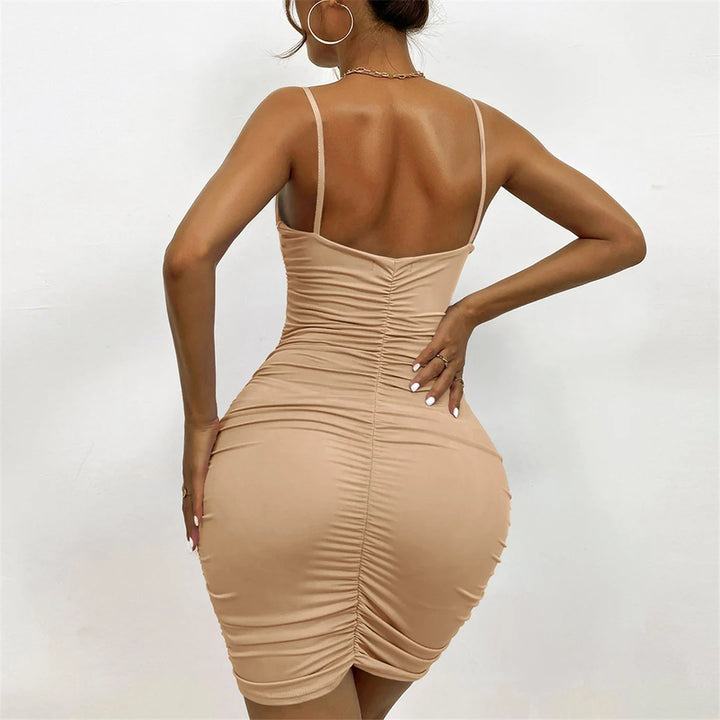 Signature V Neck Pleated Bodycon Mini Dress
