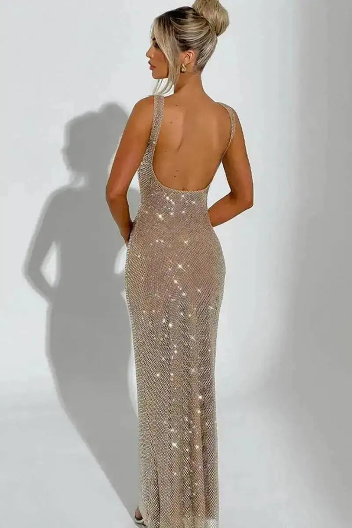 Sleeveless Sequined Mesh Maxi Dress Bodycon
