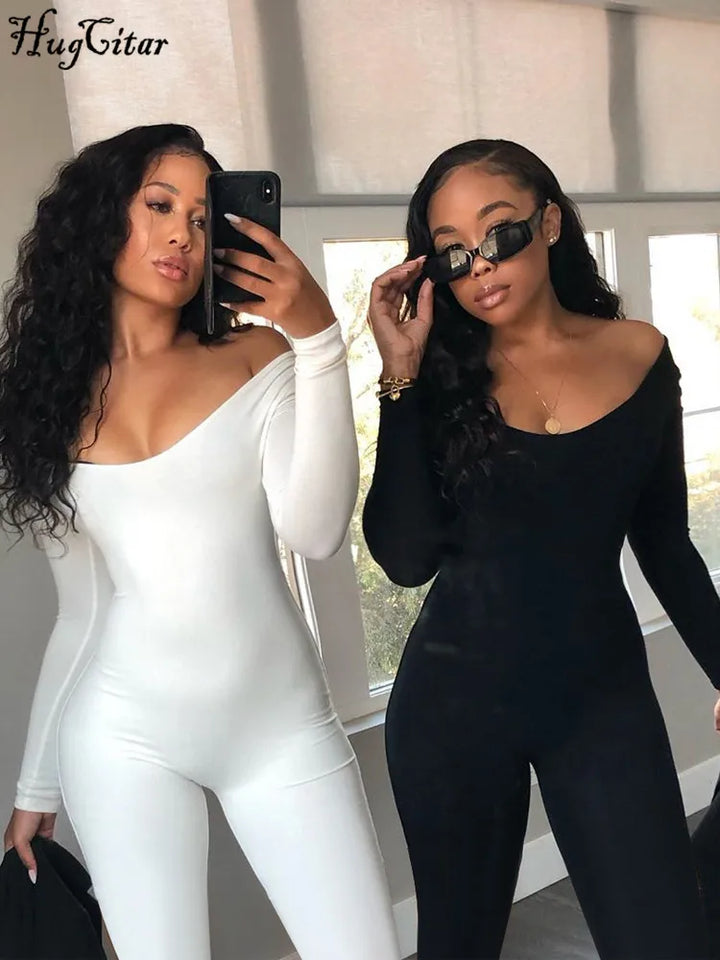 Hugcitar 2025 Square Collar Bodycon Jumpsuit Women