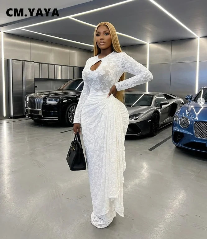 Elegant Women Ruched Long Sleeve Bodycon Maxi