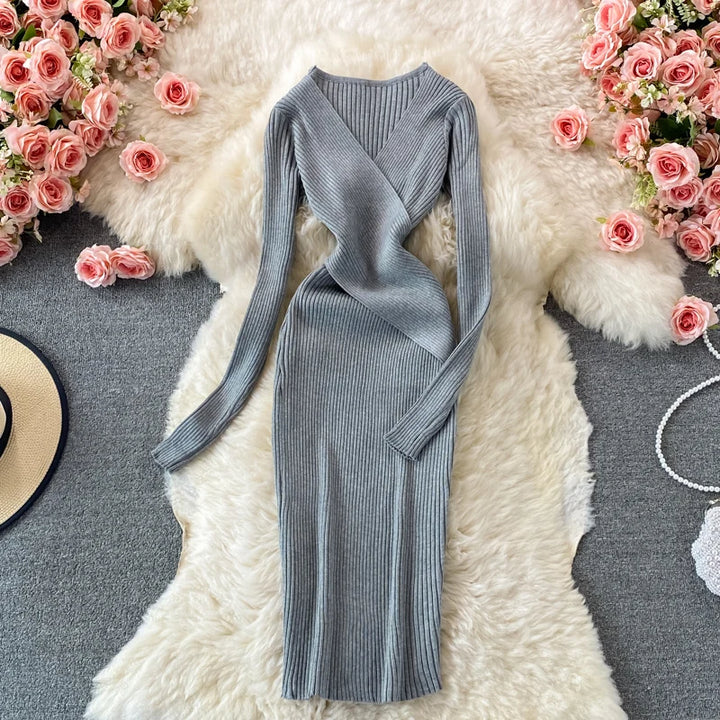 Yuumuoo Women Elegant Cross V Neck Slim Waist