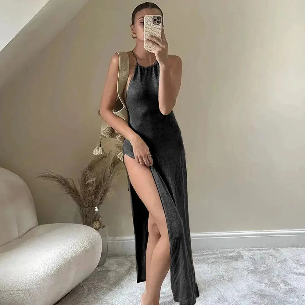 Knitted Beach Cover Up Sexy Maxi Bodycon Slit Dress