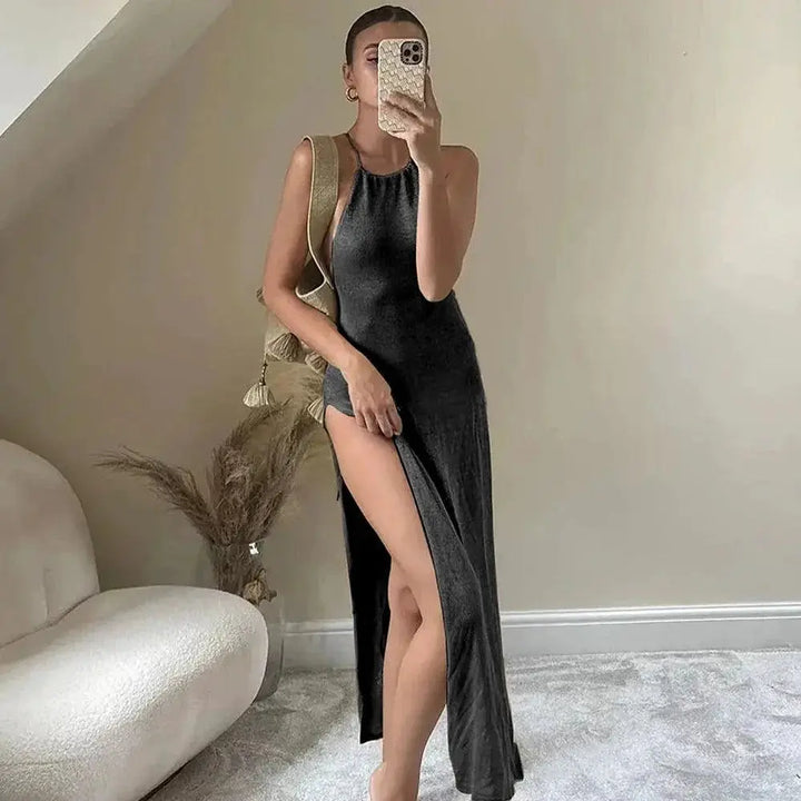Knitted Beach Cover Up Sexy Maxi Bodycon Slit Dress