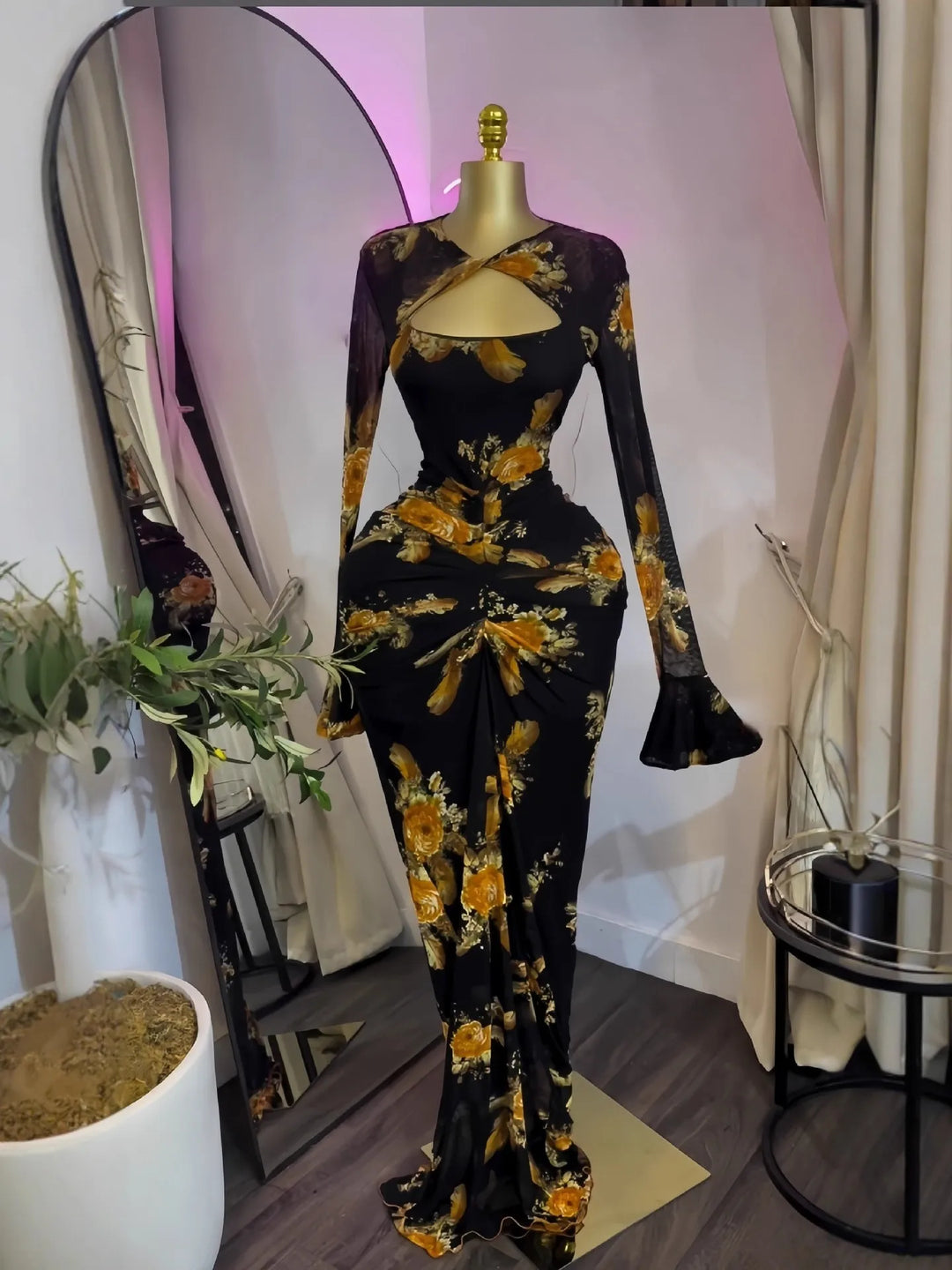 Cmyaya Chic V Neck Cutout Bodycon Maxi Dress