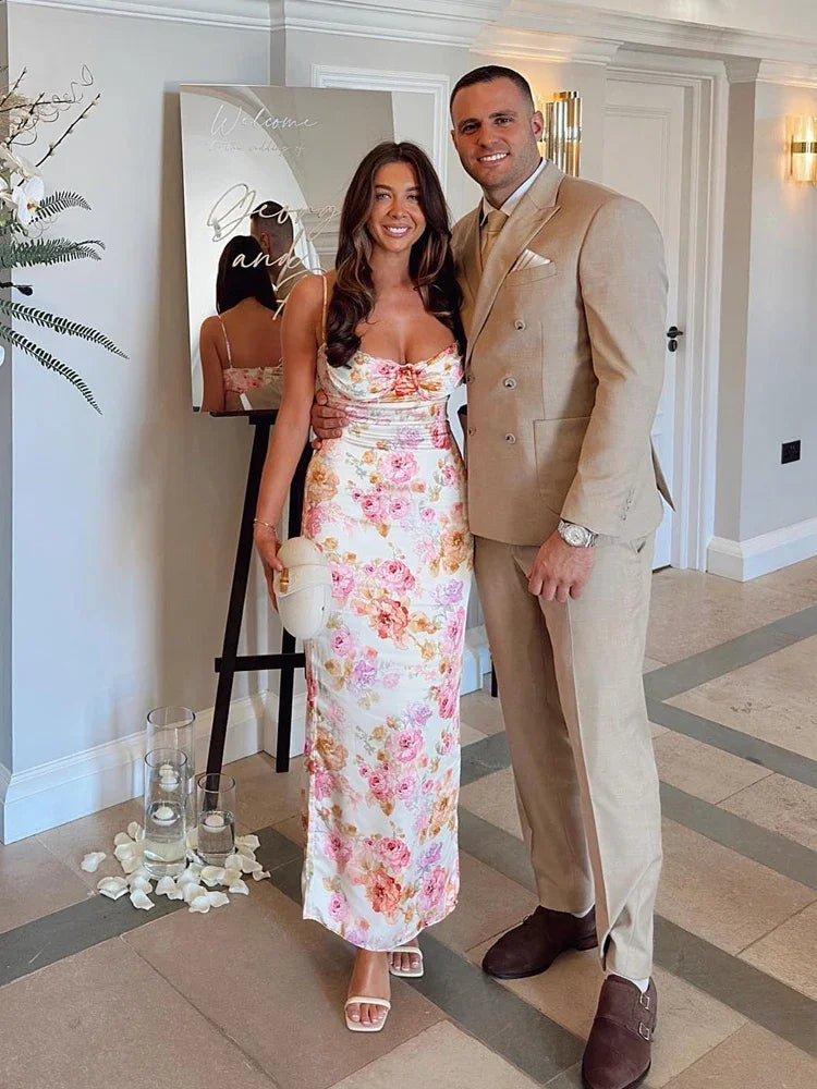 Floral Spaghetti Strap Maxi Dress Wedding Guest