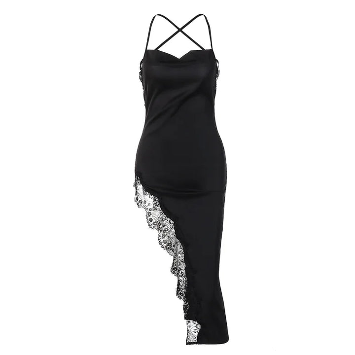 Exclusive Black Satin Midi Sheath Dress For Summer