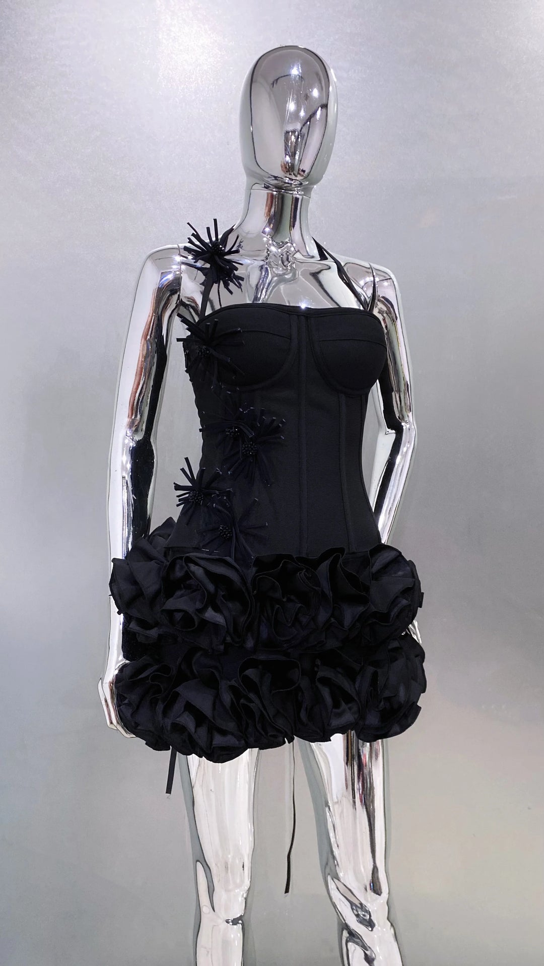 Black Red Strapless Laced Bodycon Cocktail Mini
