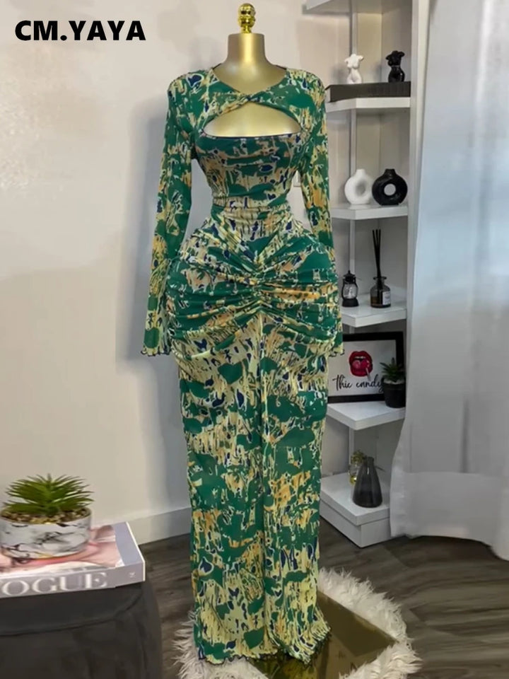 Cmyaya Chic V Neck Cutout Bodycon Maxi Dress