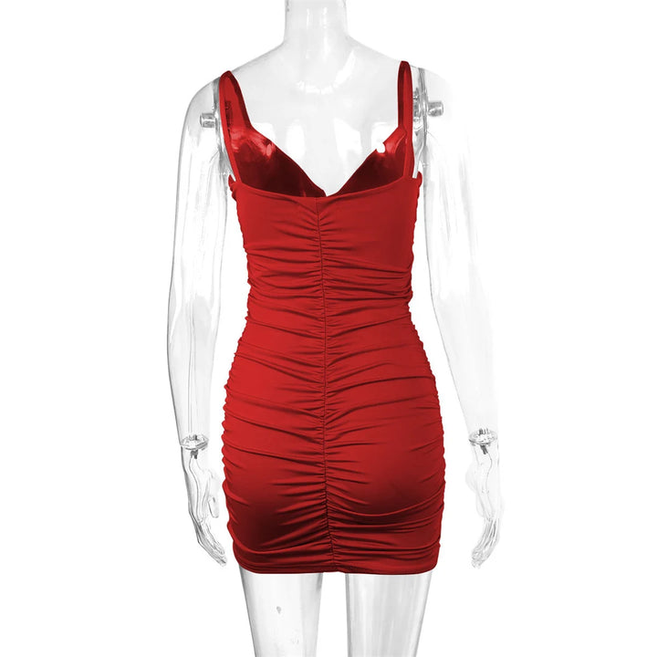 Signature V Neck Pleated Bodycon Mini Dress