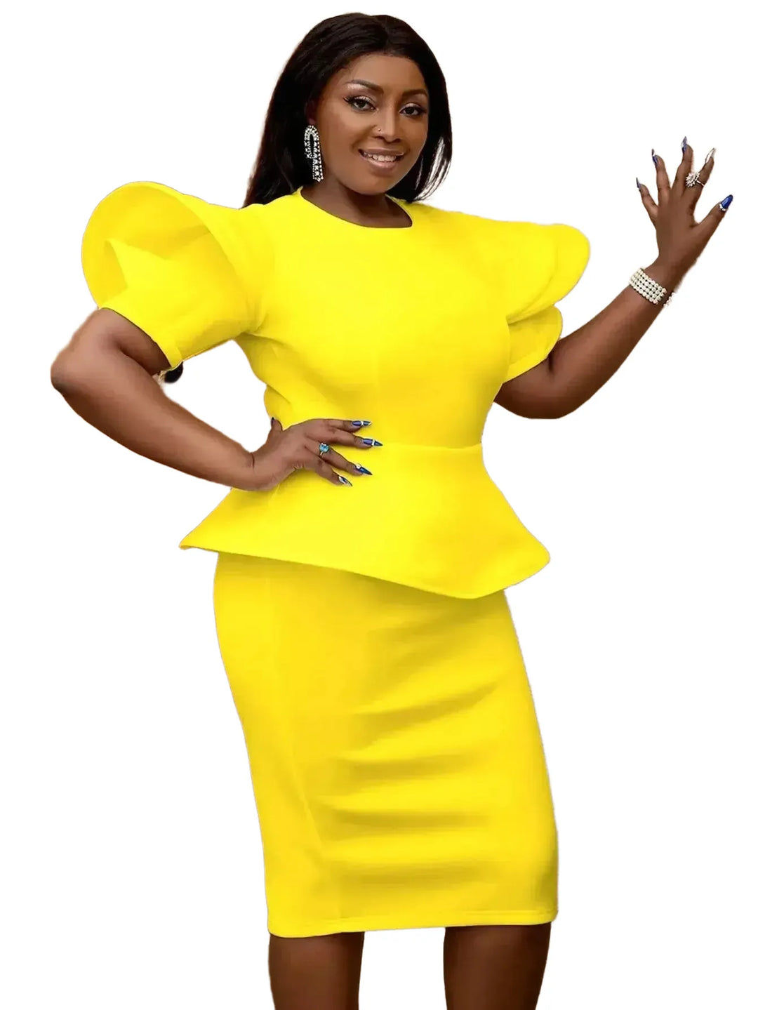 Yellow Peplum Bodycon Dress Stylish Party Outfit for Women