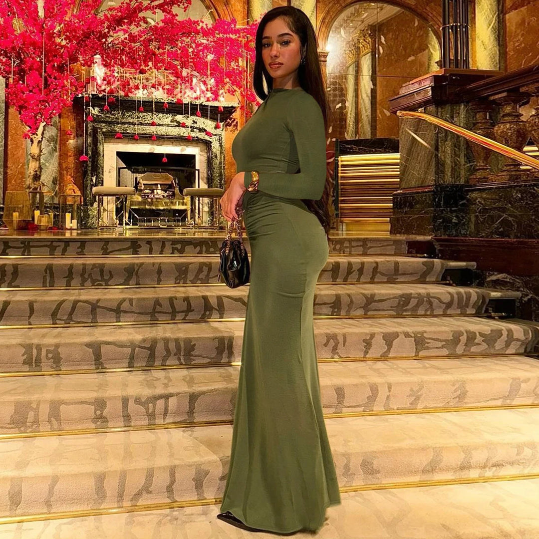 Hugcitar Premium Ruche Maxi Dress For Autumn