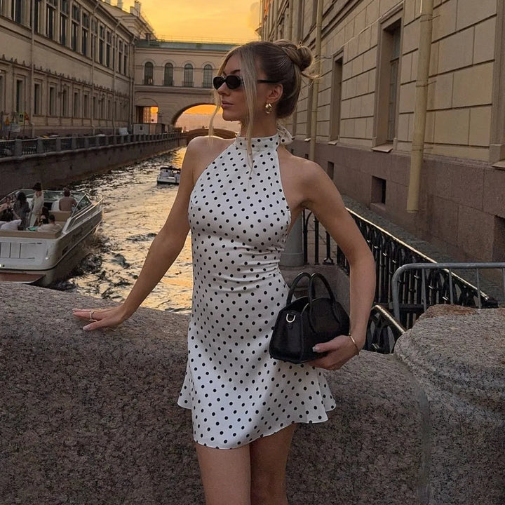 Limited Signature Dot Halter Backless Knit Evening