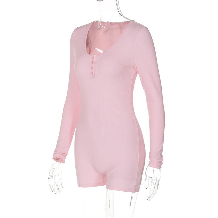 Stylish Ribbed Knit Bodycon Playsuit With Buttons
