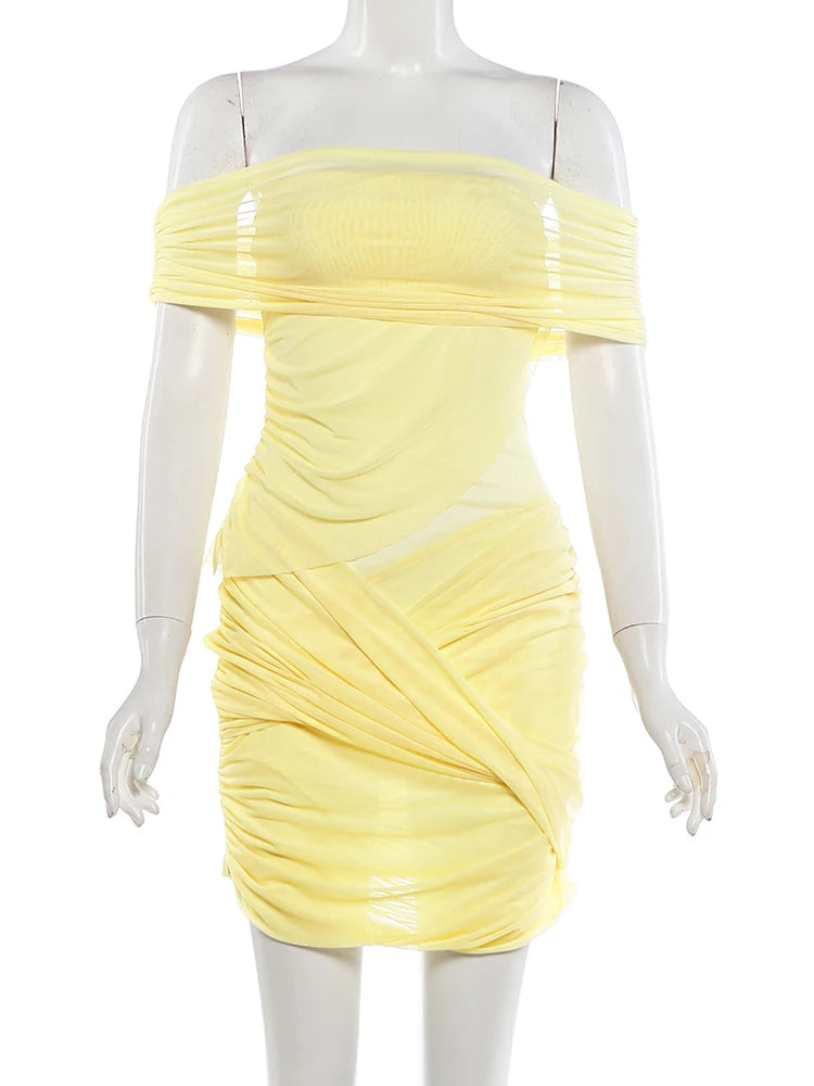 Nibber Patchwork Mesh Party Dress Mini Bodycon