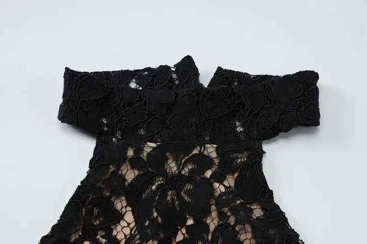 Elegant Black Lace Off Shoulder Evening Gown