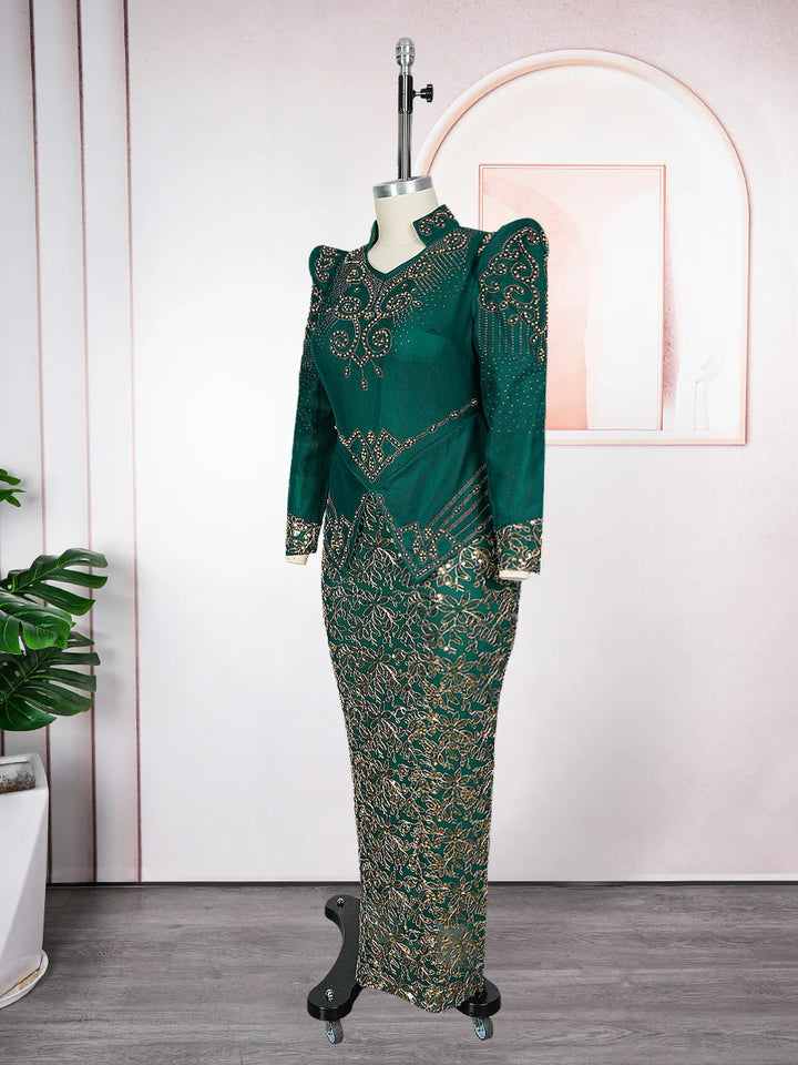 Elegant Women Bodycon Maxi Dress Long Sleeve Gown