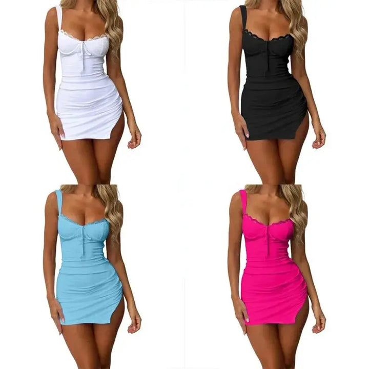 Sexy Women Bodycon Dress Lace Up Backless V Neck Mini Dress - OurLum.com