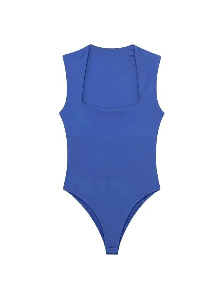 Skinny Square Neck Bodysuit for Women Sexy Sleeveless