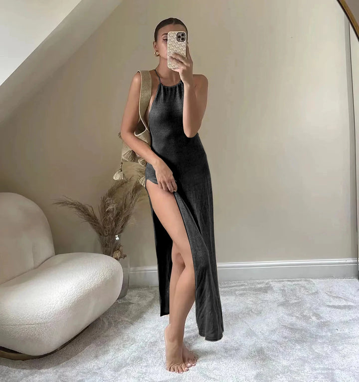 Luxe Knit Halter Backless Beach Dress For Women
