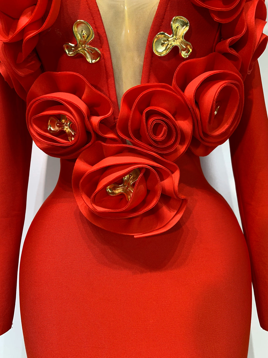 Luxury 3D Floral Bandage Dress For Stunning