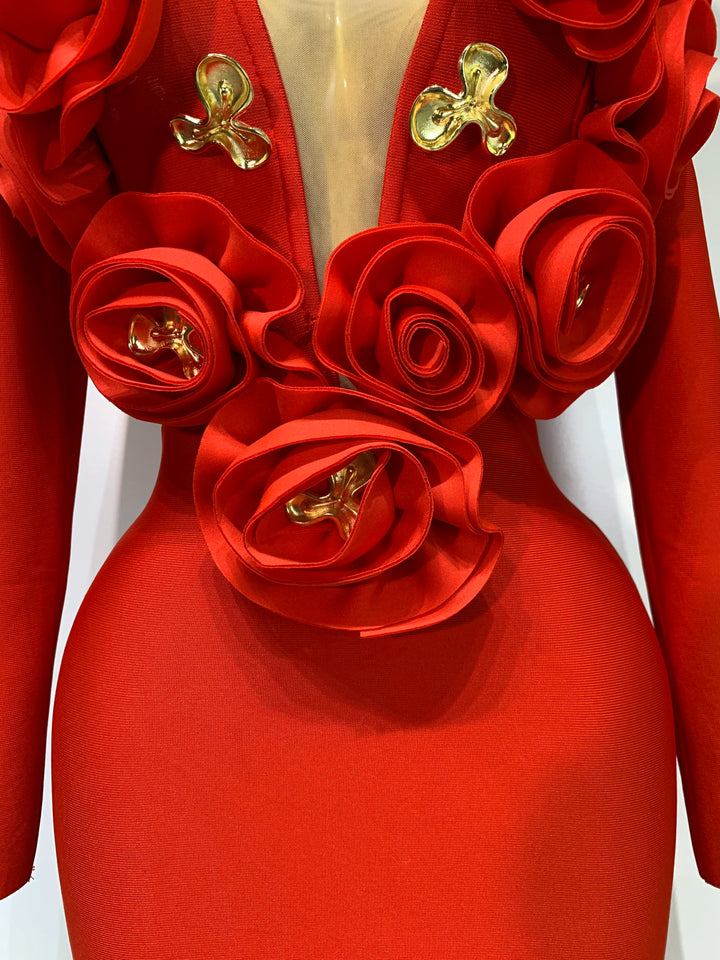 Luxury 3D Floral Bandage Dress For Stunning