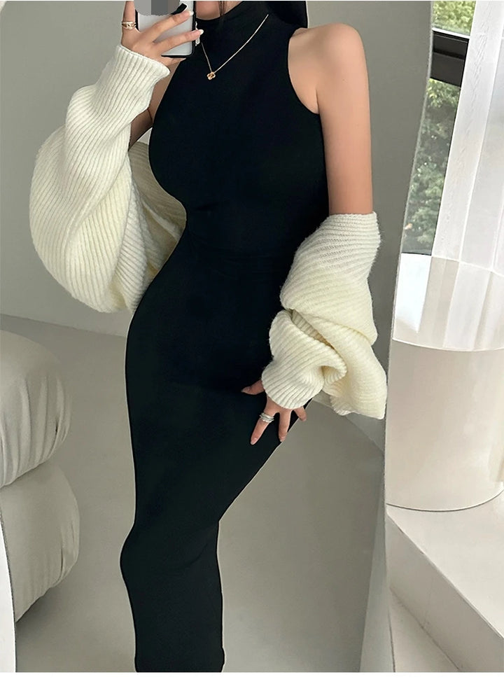 Jeyongzoo Women Exclusive Red Turtleneck Knit Midi