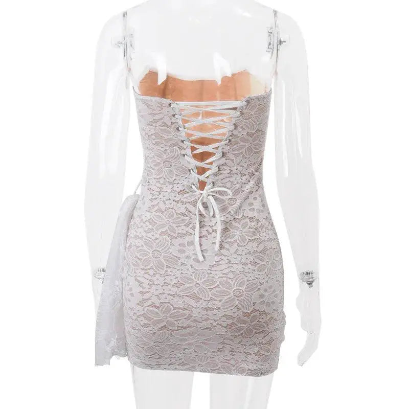 Avrilyaan Lace Strapless White Mini Dress Elegant Statement