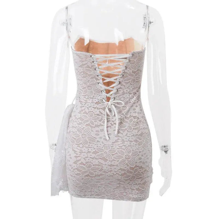 Avrilyaan Lace Strapless White Mini Dress Elegant Statement