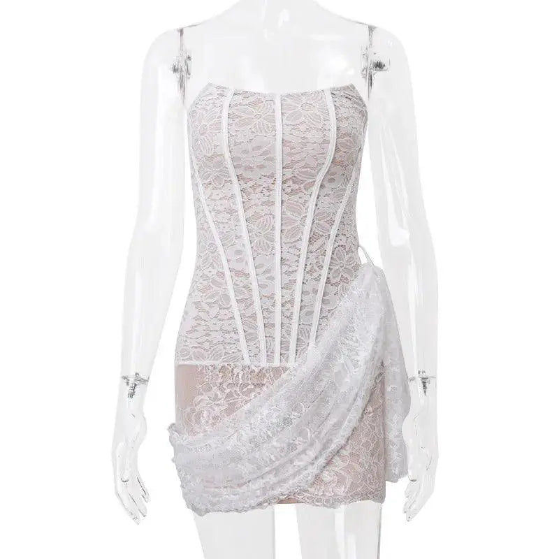 Avrilyaan Lace Strapless White Mini Dress Elegant Statement