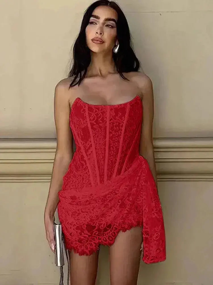 Avrilyaan Lace Strapless White Mini Dress Elegant Statement