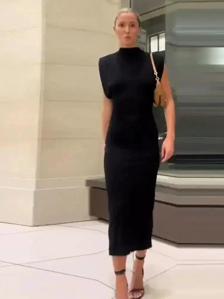 Black Bodycon Midi Dress Elegant Style For Women Chic