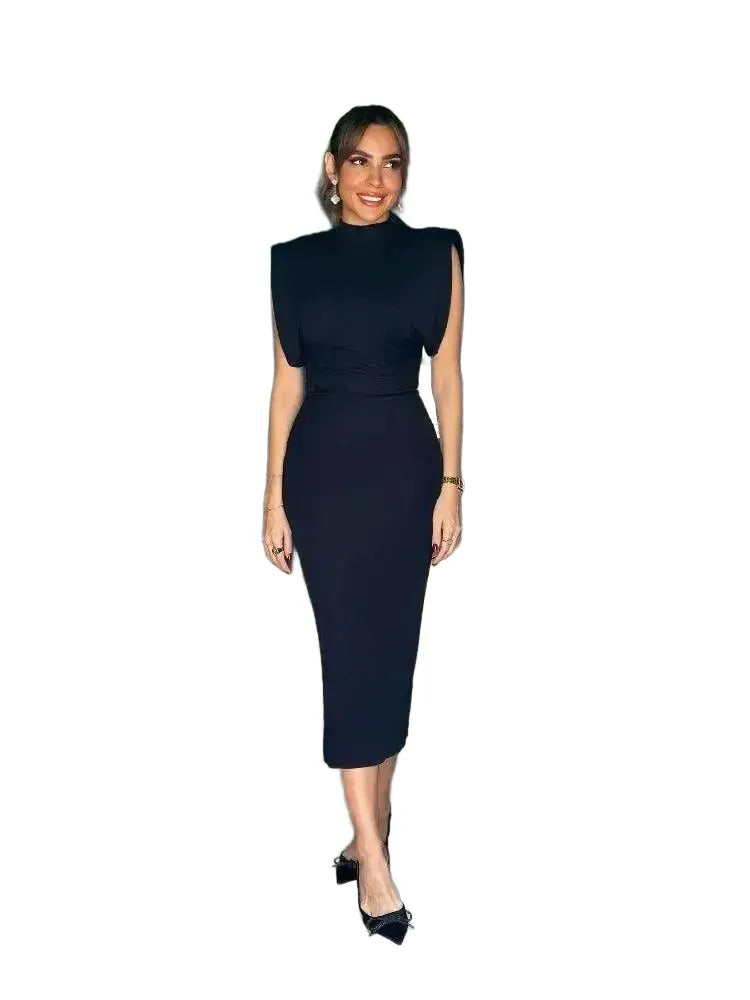 Black Bodycon Midi Dress Elegant Style For Women Chic