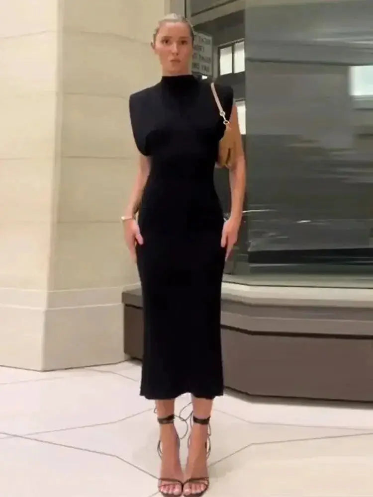 Black Bodycon Midi Dress Elegant Style For Women Chic