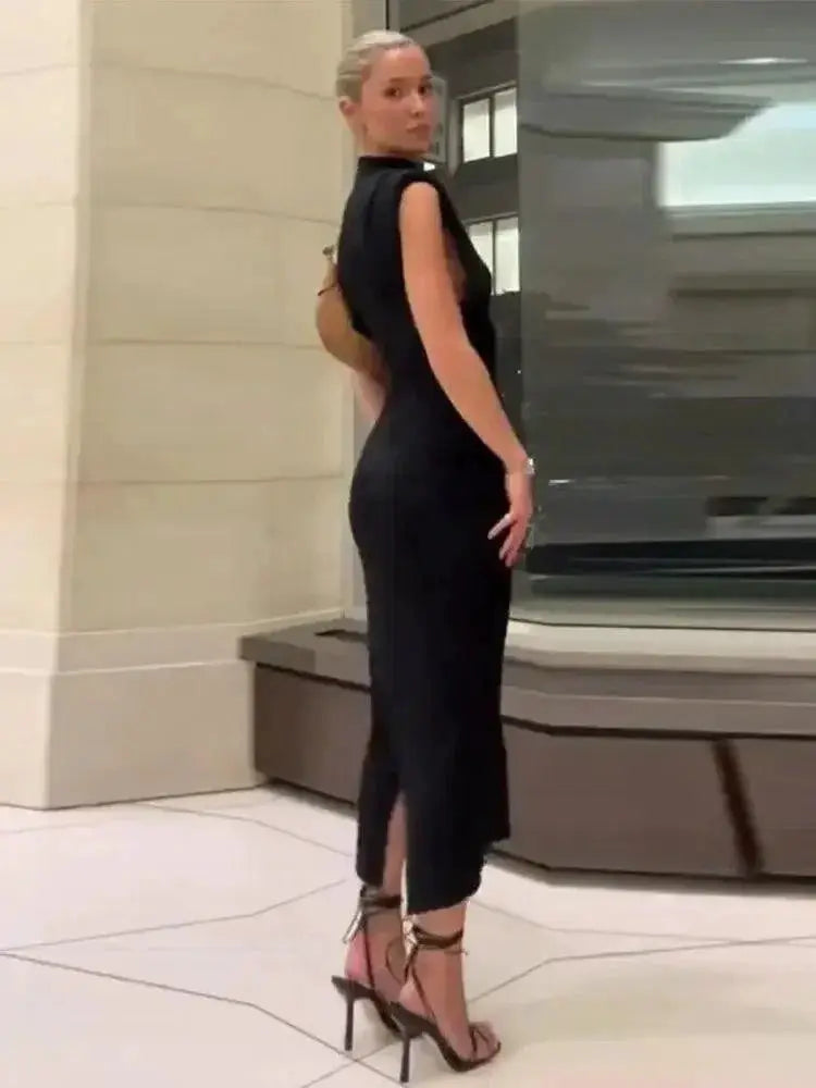 Black Bodycon Midi Dress Elegant Style For Women Chic