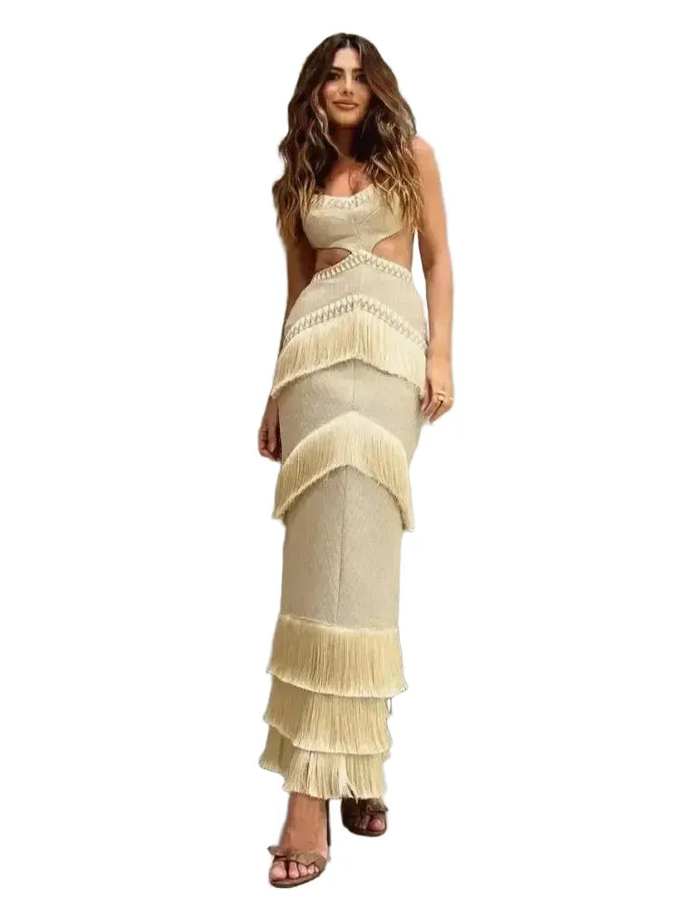 Chic Tassel Long Dress Hollow Out Beach Maxi Gown Perfect