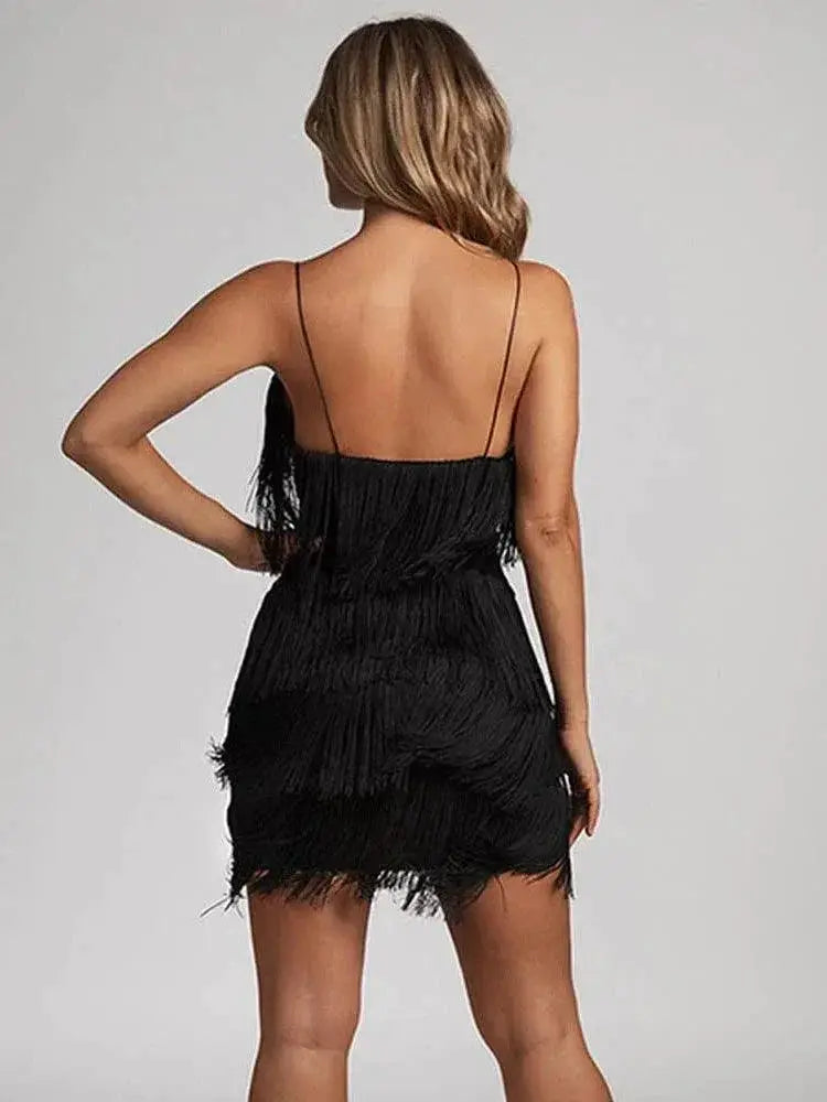 Deep V Neck Fringe Bodycon Dress Gatsby Latin Club Charm
