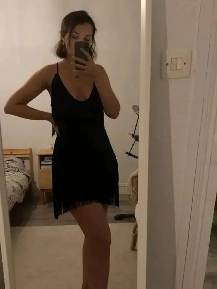 Deep V Neck Fringe Bodycon Dress Gatsby Latin Club Charm