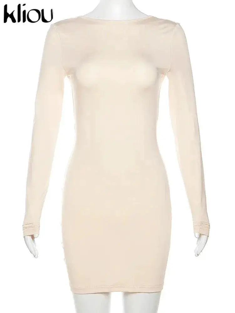 Elegant Backless O Neck Womens Mini Dress Streetwear Chic
