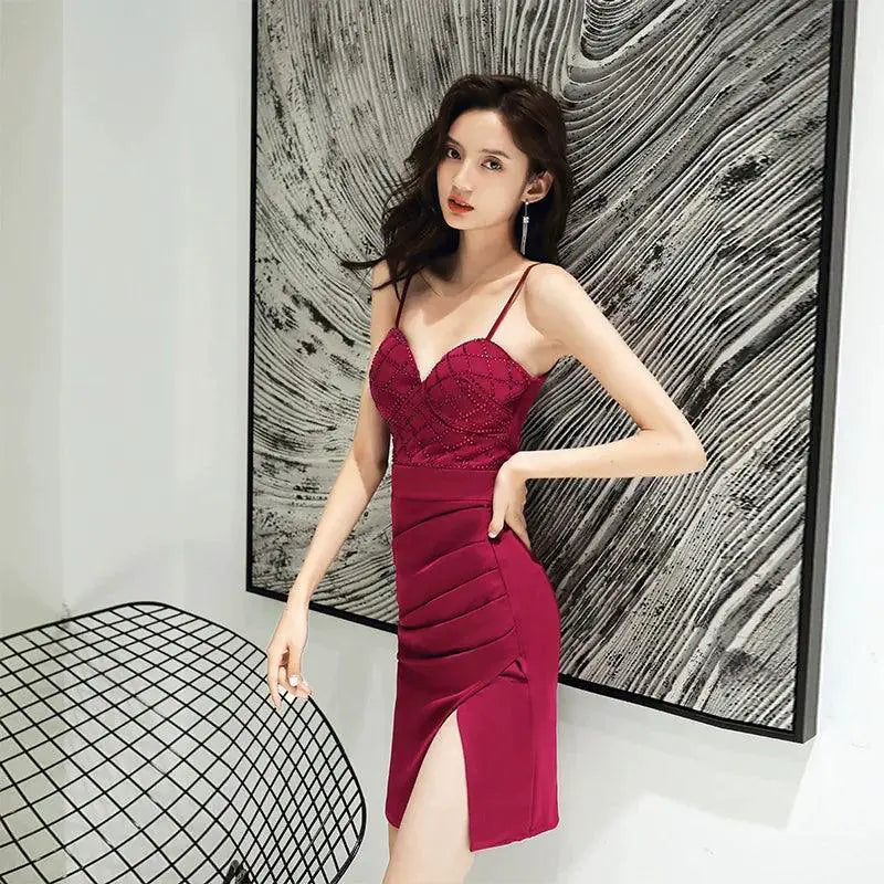 Elegant Crystal Beaded Mini Dress For Evening Wear