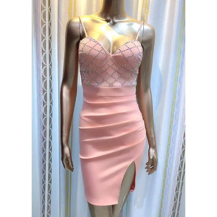 Elegant Crystal Beaded Mini Dress For Evening Wear