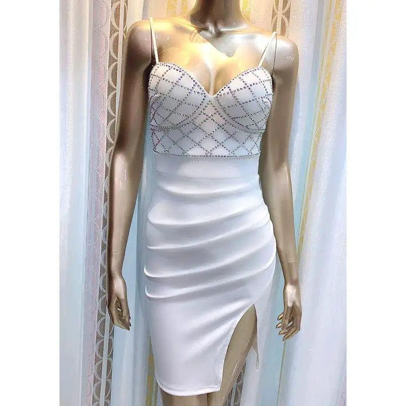 Elegant Crystal Beaded Mini Dress For Evening Wear