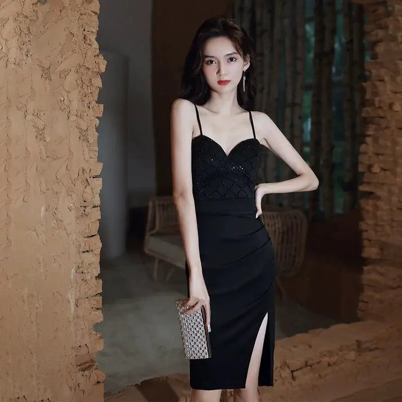 Elegant Crystal Beaded Mini Dress For Evening Wear