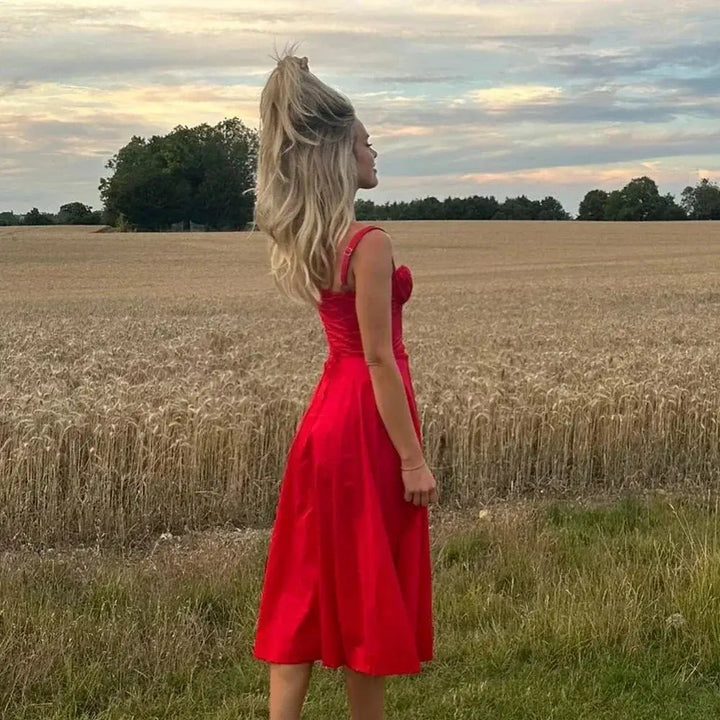 Elegant Floral A Line Midi Dress Summer Bodycon Fashion