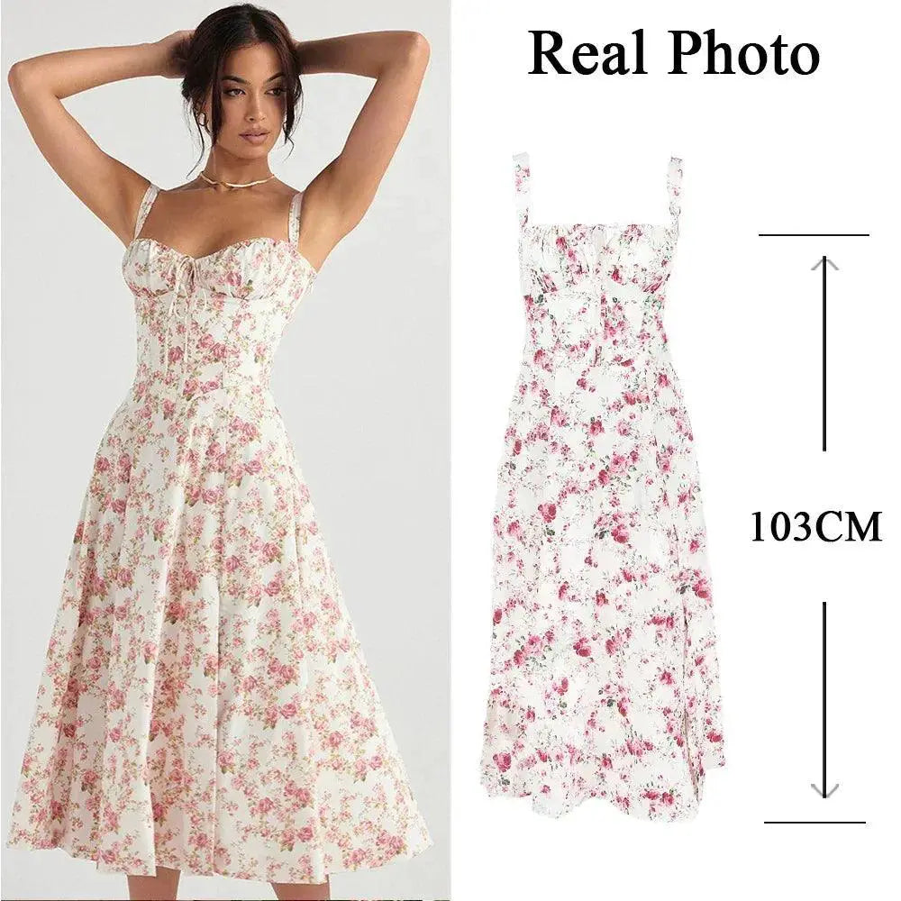 Elegant Floral A Line Midi Dress Summer Bodycon Fashion