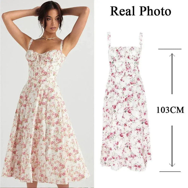 Elegant Floral A Line Midi Dress Summer Bodycon Fashion